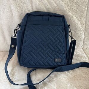 Lug Flapper Quilted Crossbody Bag Adjustable Strap Convertible Navy Blue